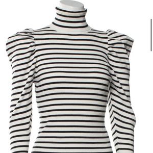 A.L.C. Baker Striped Puff-Sleeve Turtleneck Sweater.